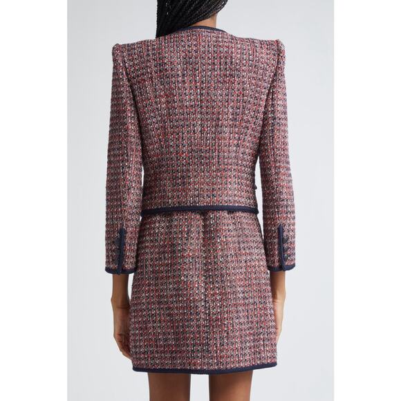 Veronica Beard Ceres Metallic Cotton Blend Tweed Jacket Red Blaze/Navy Multi 16 - Picture 3 of 11
